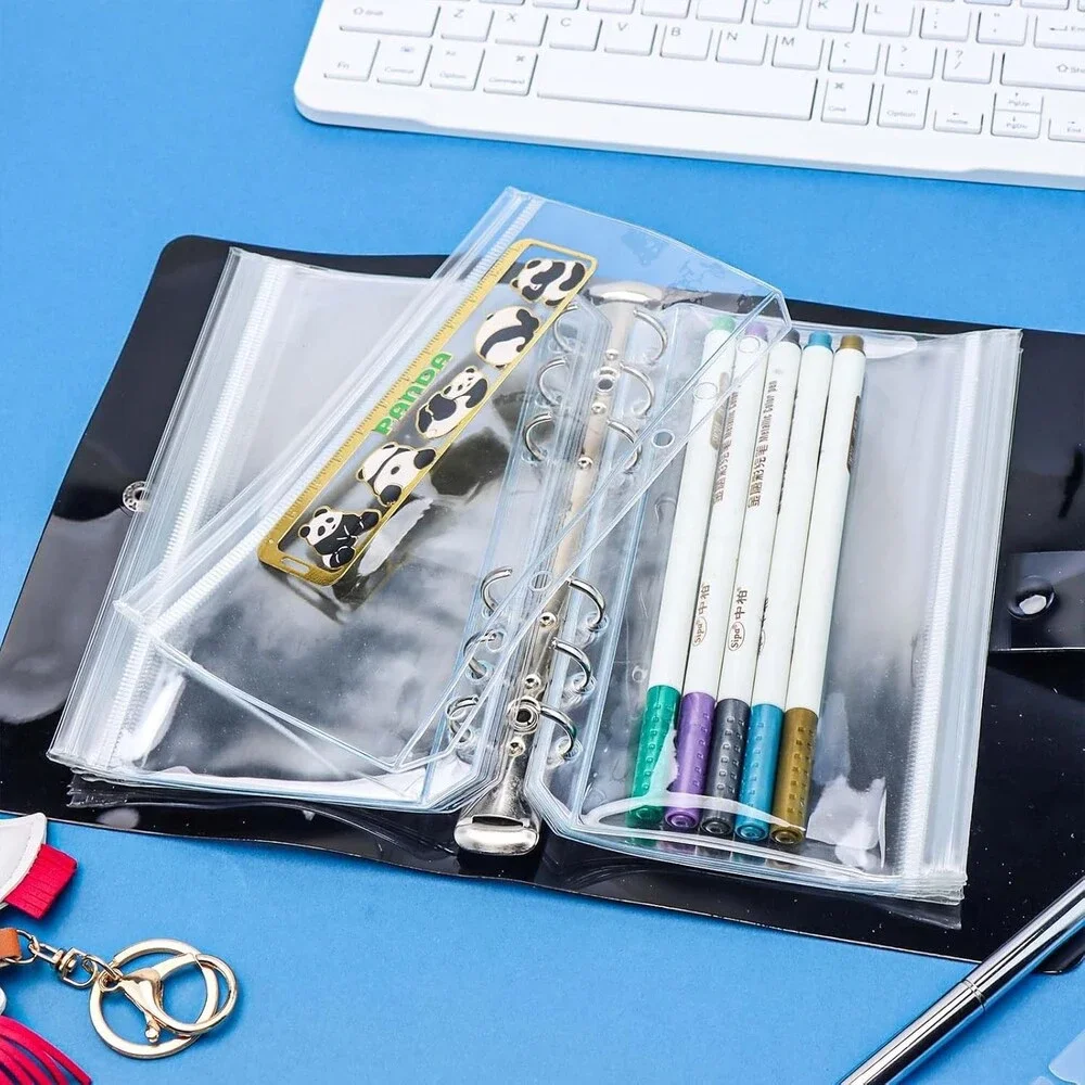 12 Clear A6 Cash & Document Envelopes - Zippered Binder Pockets for Organization